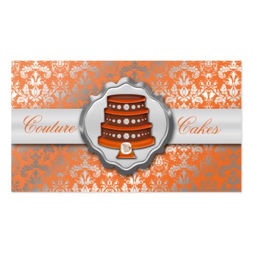 Mandarin Cake Couture Glitzy Damask Cake Bakery Business Card Template