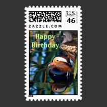 Mandarin Duck Happy Birthday Stamp stamps