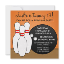 Mandarin Orange Let's Have a Ball Bowling Party Custom Announcements