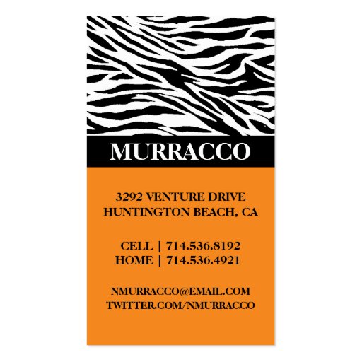 Mandarin Wild Zebra Print Mommy Calling Card / Business Cards (back side)