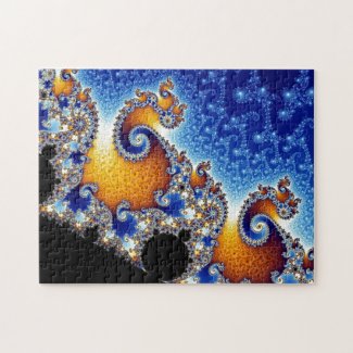 Mandelbrot Blue Double Spiral Fractal Puzzles