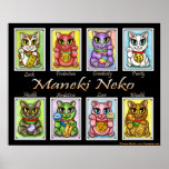 Maneki Neko Good Luck Cats Fantasy Cat Art Poster posters