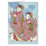Maneki Neko Kawaii Maiko Dancing Cats Kimono Card