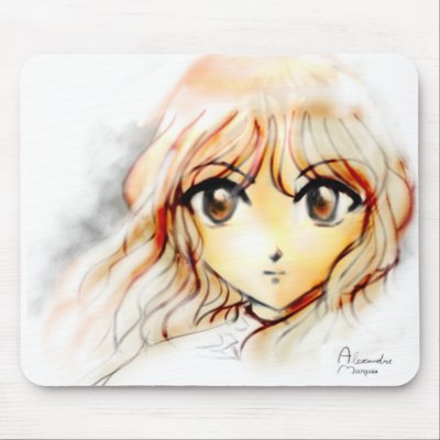 Manga Anime Girl sketch big eyes kawaii cute Mousepads by AlexandreMasquio