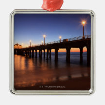 Manhattan Beach Pier at sunset, California Christmas Tree Ornaments