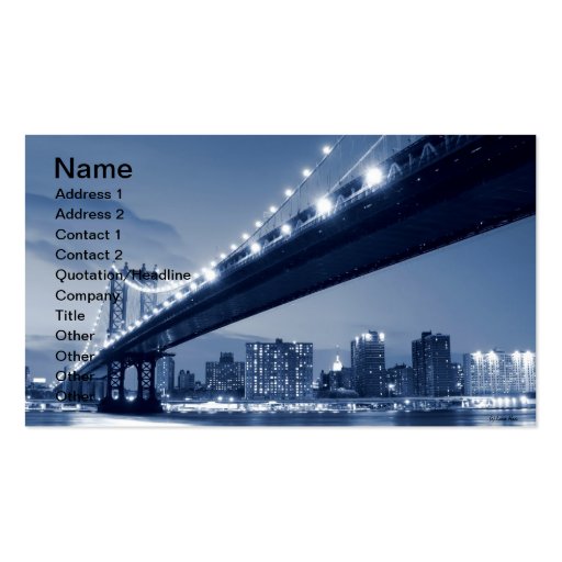 Manhattan Bridge and Skyline At Night, NYC Business Cards (front side)