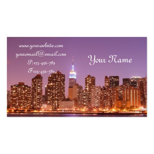 Manhattan Skyline at Night, New York City Business Cards (front side)