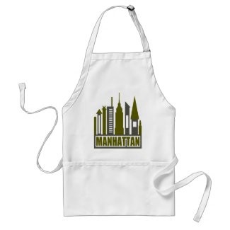 Manhattan Skyline With Cutouts, Gray & Green apron