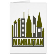 Manhattan Skyline With Cutouts, Gray & Green Greeting Card