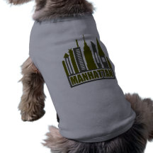 Manhattan Skyline With Cutouts, Gray & Green Pet T Shirt