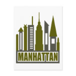 Manhattan Skyline With Cutouts, Gray & Green Post Cards