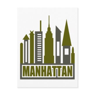 Manhattan Skyline With Cutouts, Gray & Green postcard