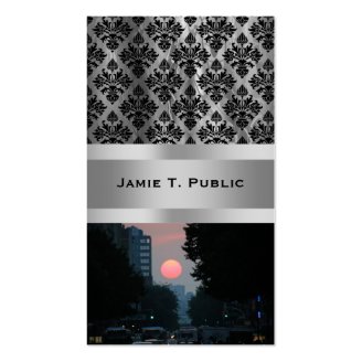 Manhattanhenge: setting pinkish orange sun business cards
