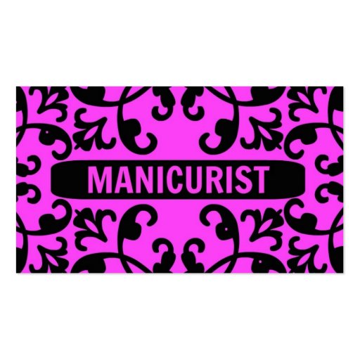Manicurist Hot Pink Damask Business Card (front side)