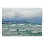 Manistee Lighthouse With High Waves Greeting Card