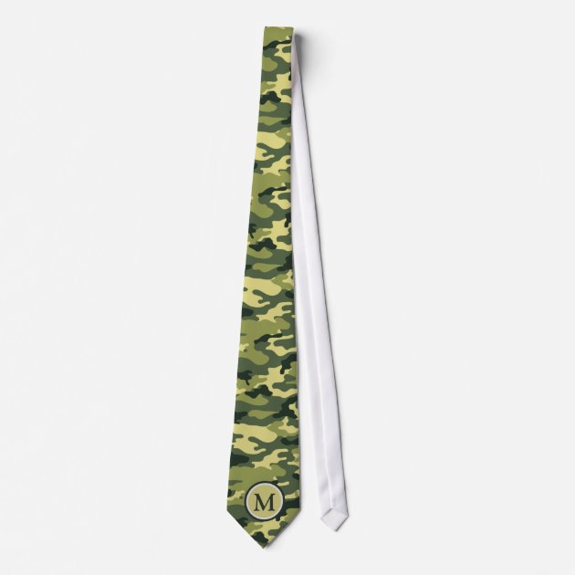Manly Green Camouflage Camo Military Monogram Tie