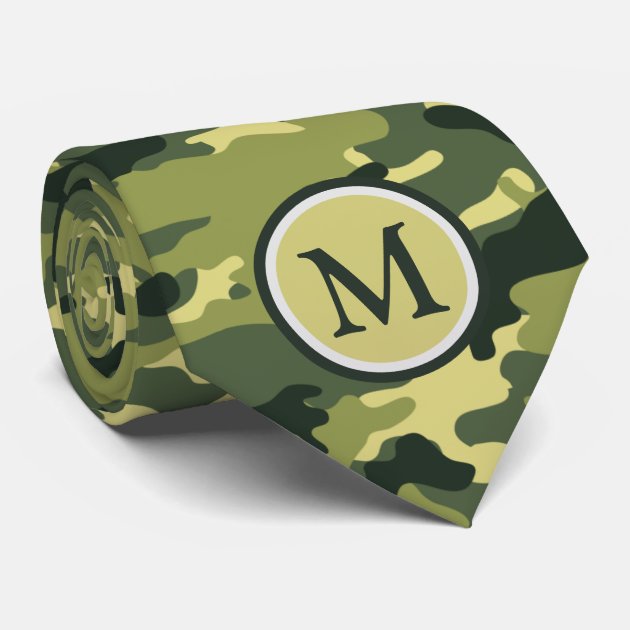 Manly Green Camouflage Camo Military Monogram Tie