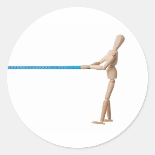 Mannequin pulling a measuring tape sticker