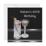 Mans 60th Birthday Party Black Silver Drinks Invitation