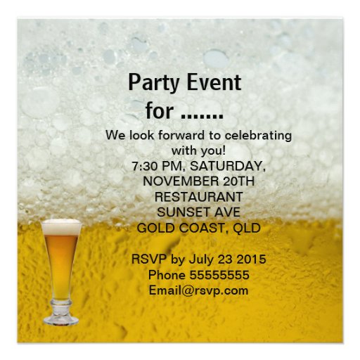 Mans Any Age Birthday Party Drinks Beer Invite