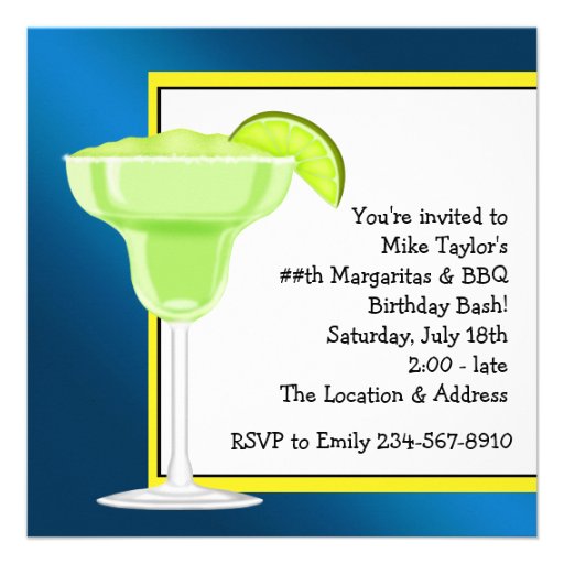 Mans BBQ Margarita Beach Birthday Party Invitation