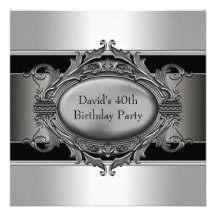 Mans Black 40th Birthday Party Custom Invitations