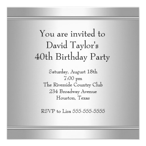Mans Black 40th Birthday Party Custom Invitations
