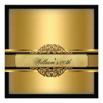 Mans Black Gold Birthday Party invitations