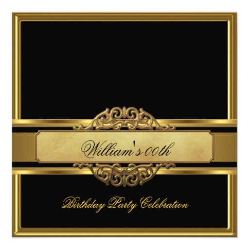 Mans Elegant Black Gold Birthday Party Mens Custom Invitation