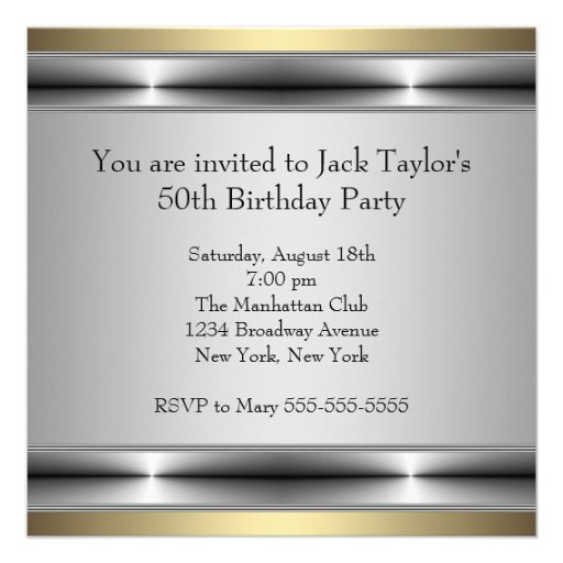 Mans Gold 50th Birthday Party Announcement