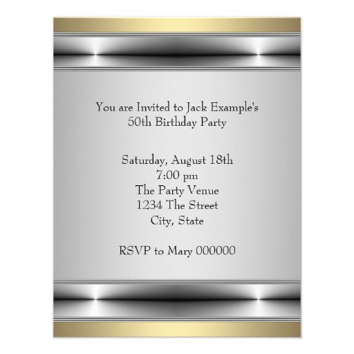 Mans Gold 50th Birthday Party Custom Invitations