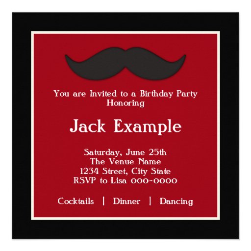 Mans Mustache Birthday Party Personalized Invites