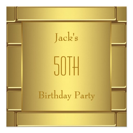 Mans Pure Gold Mans 50th Birthday Party Custom Invitations (front side)