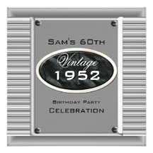 Mans Vintage 60th Silver Black Birthday Custom Invites