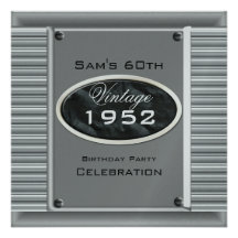 Mans Vintage 60th Silver Black Birthday Custom Invites