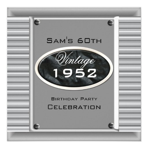 Mans Vintage 60th Silver Black Birthday Custom Invites