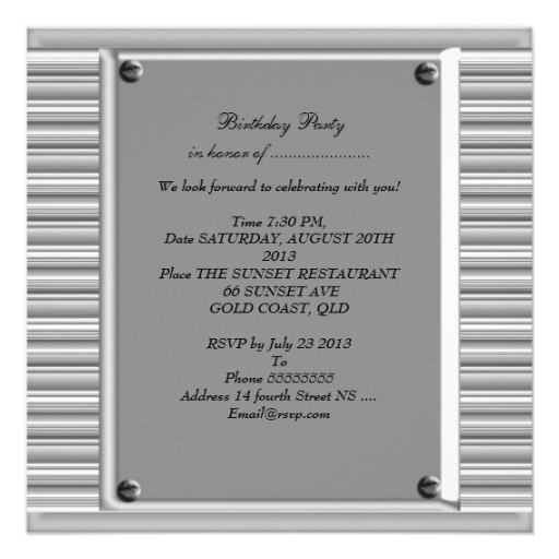 Mans Vintage 60th Silver Black Birthday Custom Invites