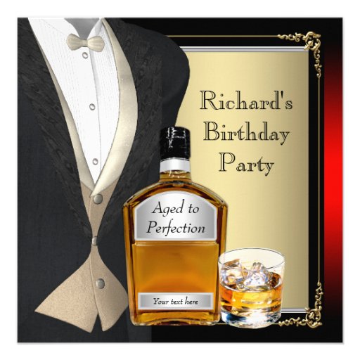 Mans Whiskey Birthday Party Personalized Invitations (front side)