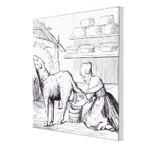 Manufacture of cheeses in Switzerland, after a woo Canvas Prints