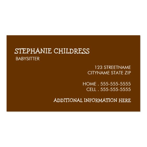 Many Children Collage Babysitting Business Card (back side)