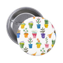Many-coloured pots with flowers button buttons
