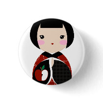 Manzanita Kokeshi Close Up Pin buttons