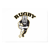 Maori Mask Rugby Player Running With Ball Fending Poster
