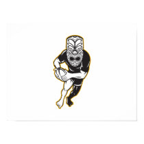 Maori Mask Rugby Player Running With Ball Fending Print