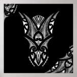 Maori tattoo artwork with koru design posters