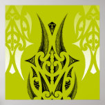 Maori tattoo design with feathers poster