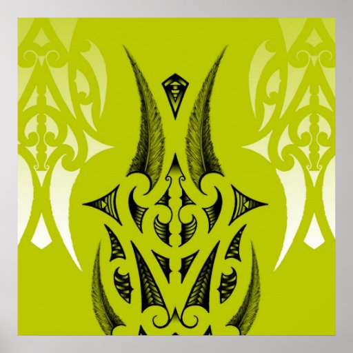 Maori tattoo design with feathers poster