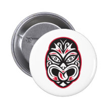 maori tiki moko tattoo mask pinback button
