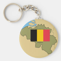 Map and Flag of Belgium Keychains