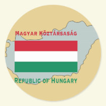 Map and Flag of Hungary Round Stickers